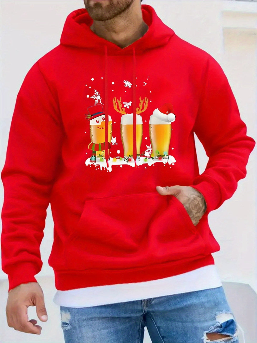 Finley | Men's Christmas Hoodie with Beer Mug Print and Hood
