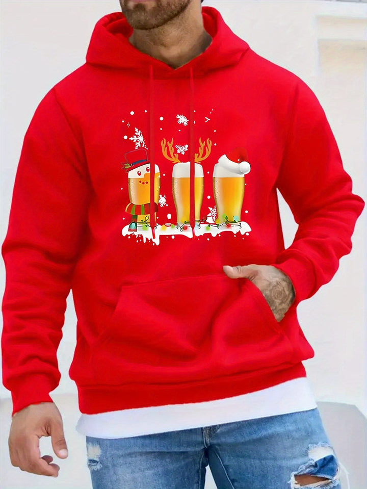 Finley | Men's Christmas Hoodie with Beer Mug Print and Hood