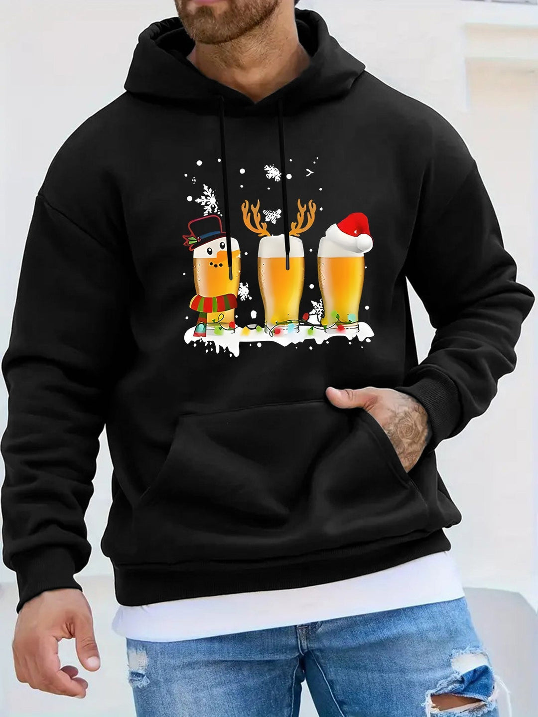 Finley | Men's Christmas Hoodie with Beer Mug Print and Hood