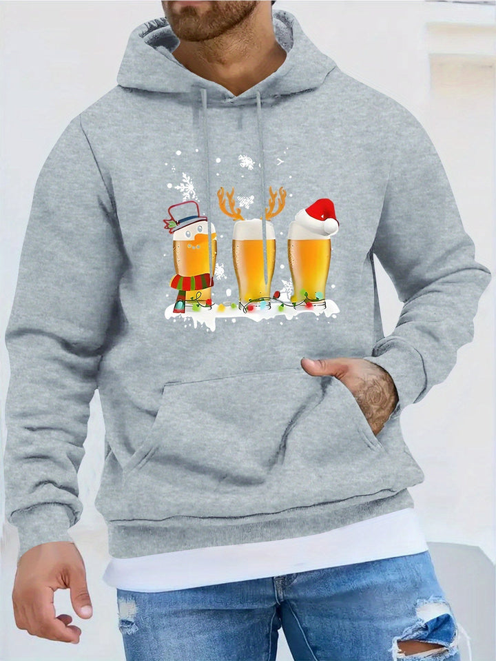 Finley | Men's Christmas Hoodie with Beer Mug Print and Hood