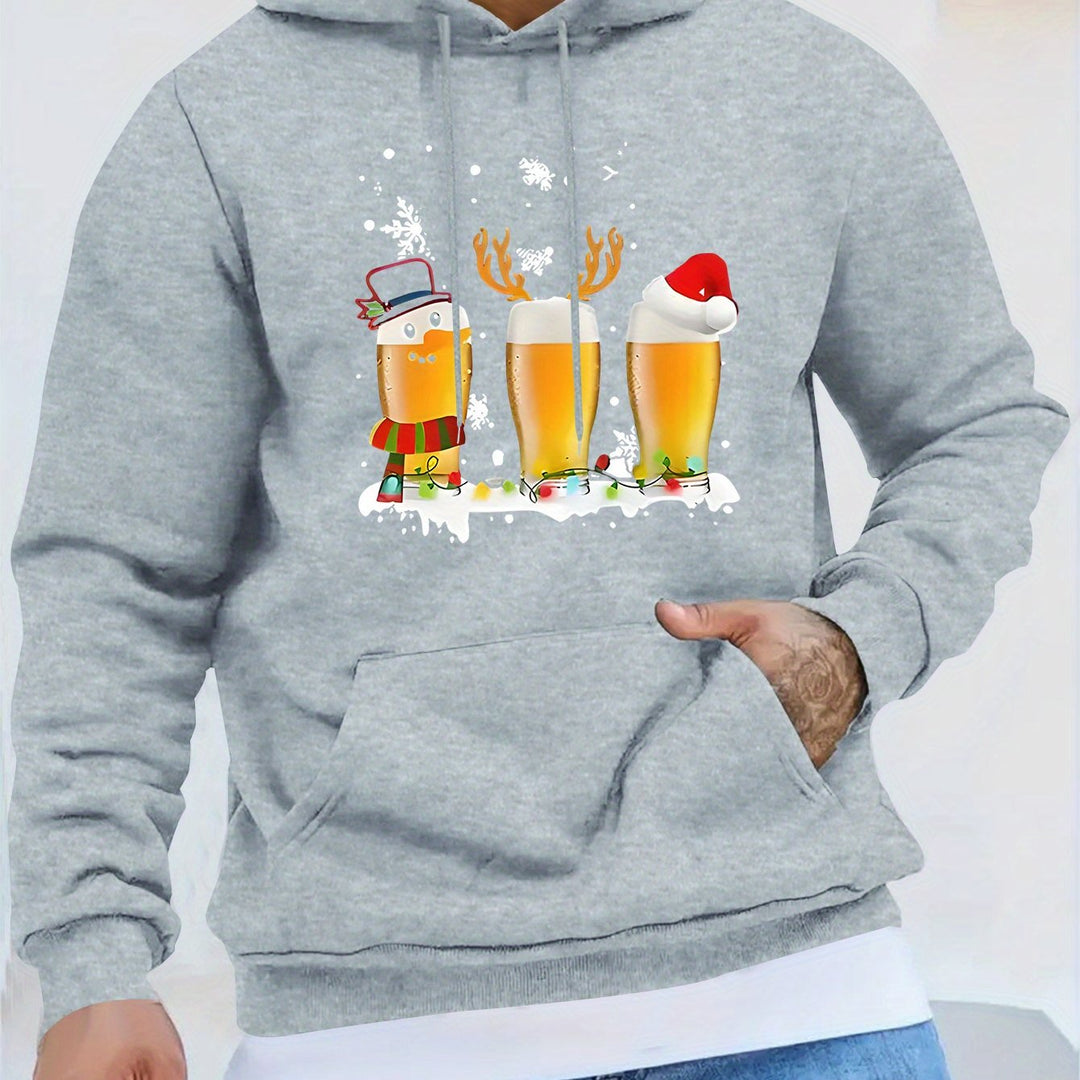 Finley | Men's Christmas Hoodie with Beer Mug Print and Hood
