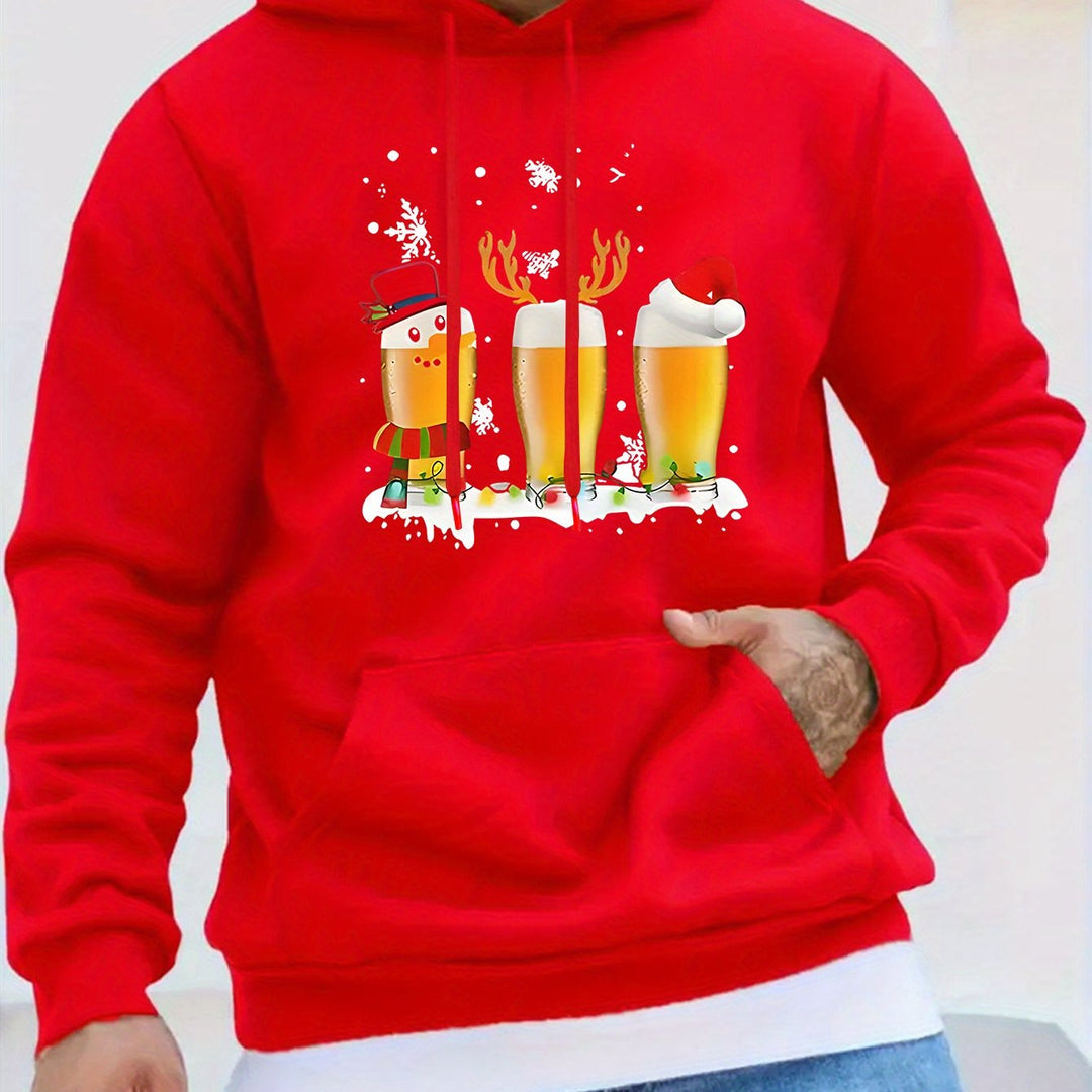 Finley | Men's Christmas Hoodie with Beer Mug Print and Hood