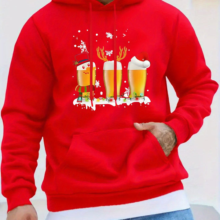 Finley | Men's Christmas Hoodie with Beer Mug Print and Hood