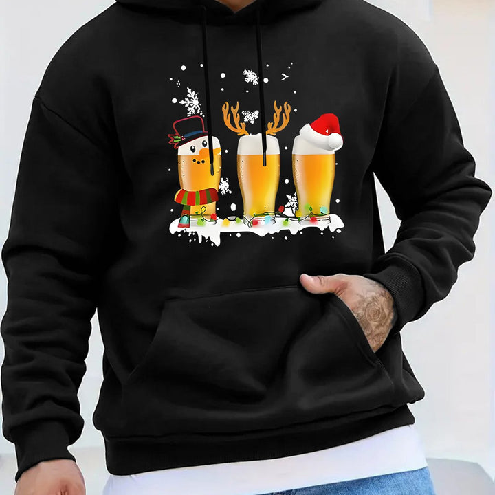 Finley | Men's Christmas Hoodie with Beer Mug Print and Hood