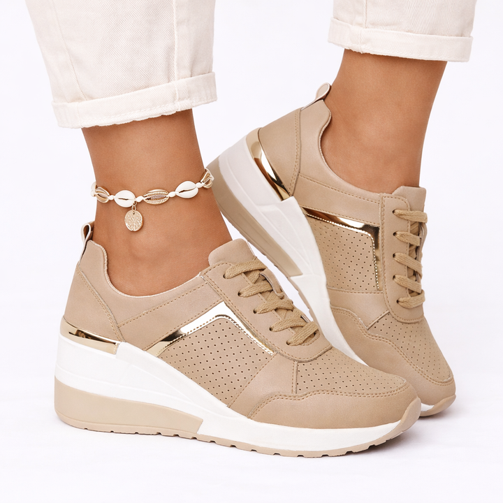 Cora | Women's Lace-Up Wedge Trainers Perforated Cushioned Sole