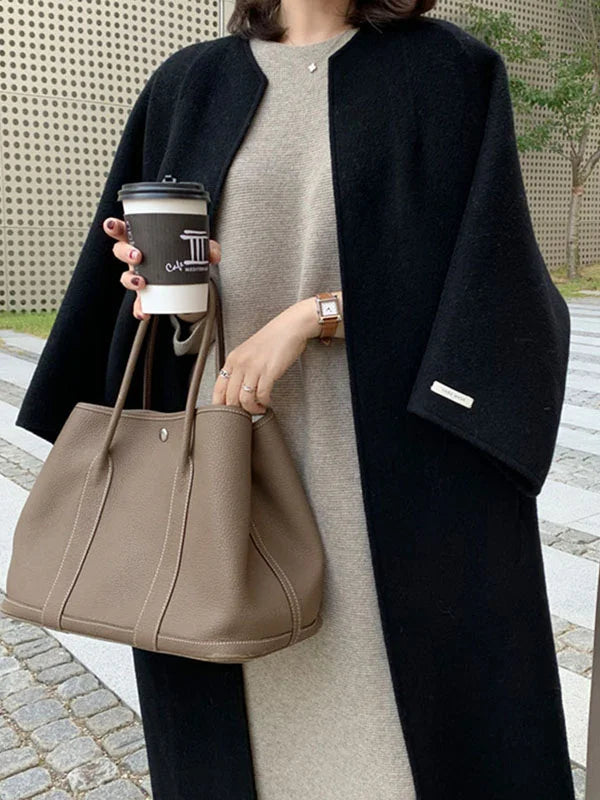 Cora | Women's Longline Wool-Blend Coat Open Front Three-Quarter Sleeves
