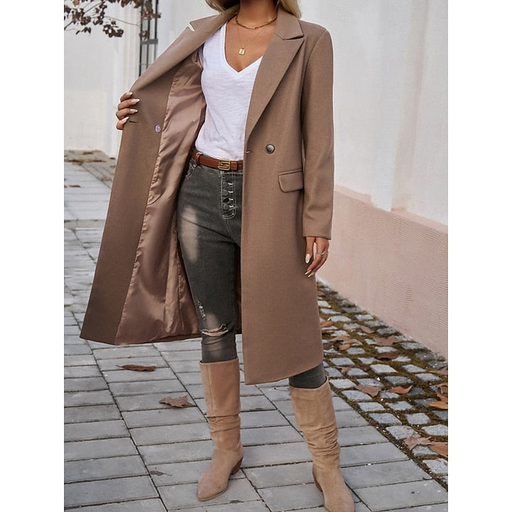 Walpurga | Women's Long Coat Straight Cut Notch Lapel Flap Pockets