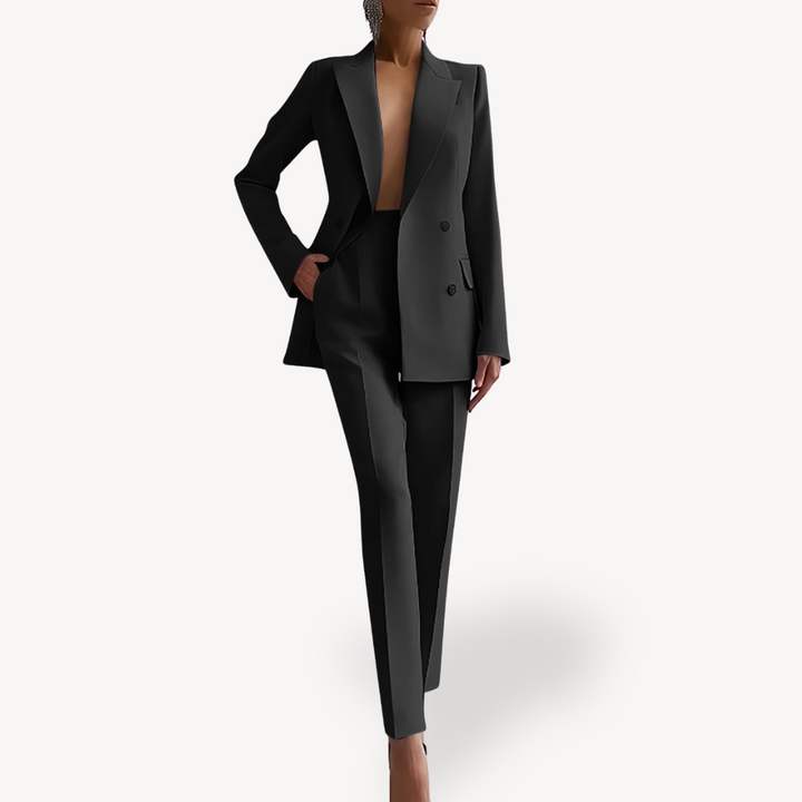 Women’s Tailored Trouser Suit – Double-Breasted Blazer Set for Business and Evening Wear