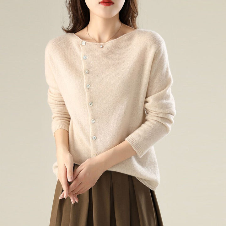 Eulalie | Women's Fine Knit Crew Neck Button Cardigan