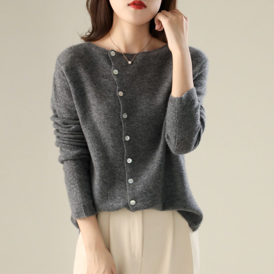 Eulalie | Women's Fine Knit Crew Neck Button Cardigan