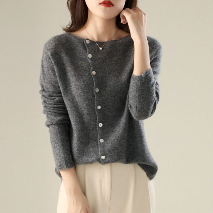 Eulalie | Women's Fine Knit Crew Neck Button Cardigan