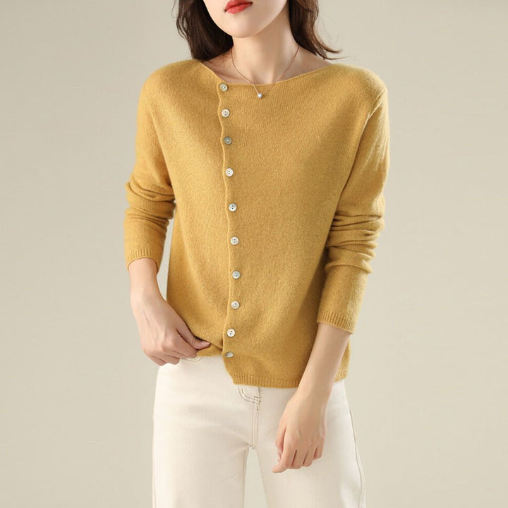 Eulalie | Women's Fine Knit Crew Neck Button Cardigan