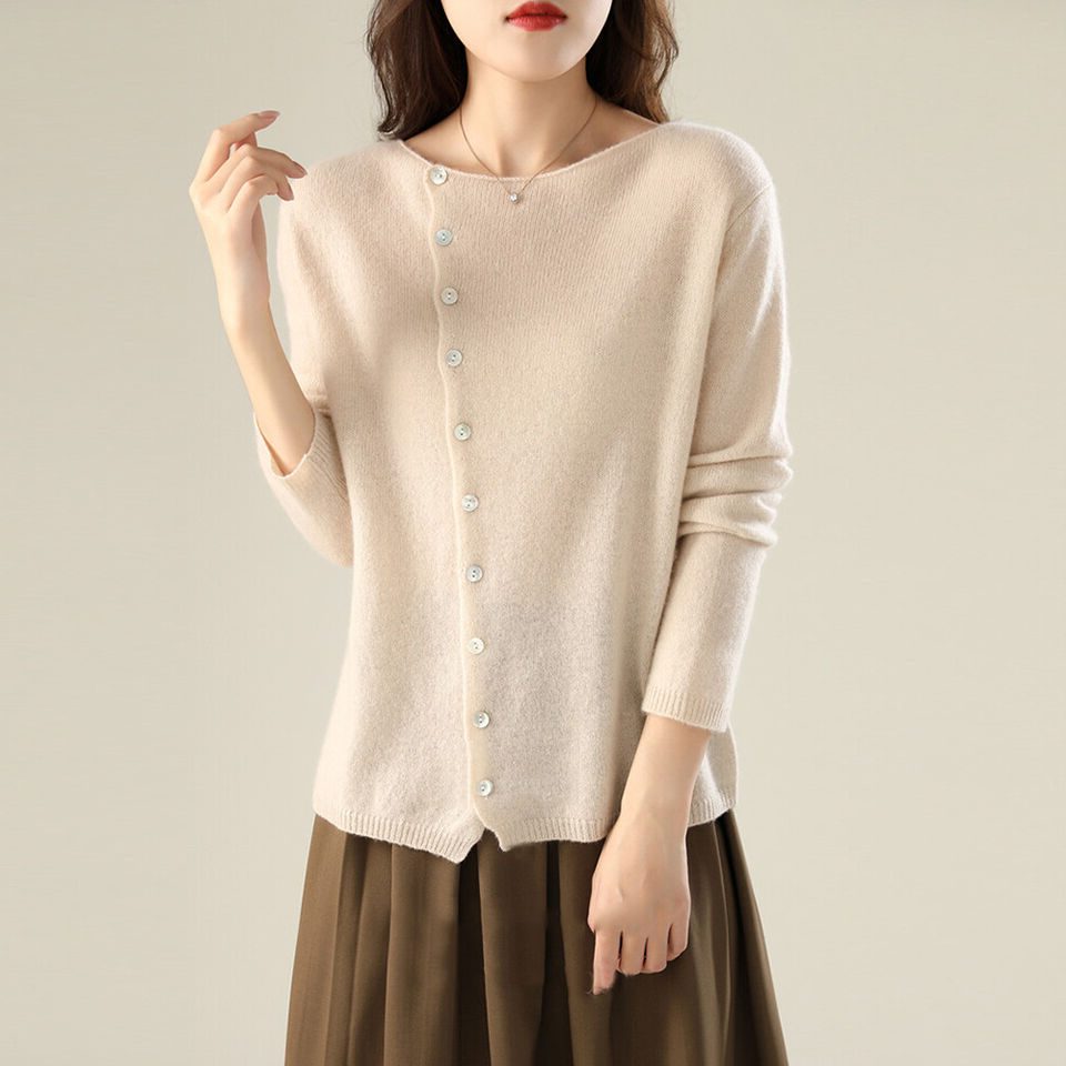 Eulalie | Women's Fine Knit Crew Neck Button Cardigan