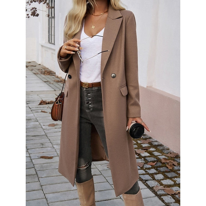 Walpurga | Women's Long Coat Straight Cut Notch Lapel Flap Pockets