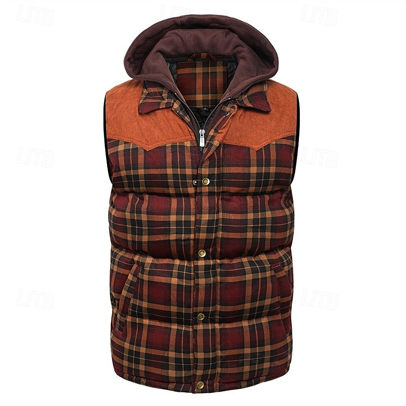 Keaton | Men's Hooded Quilted Gilet Padded Checked Body Warmer