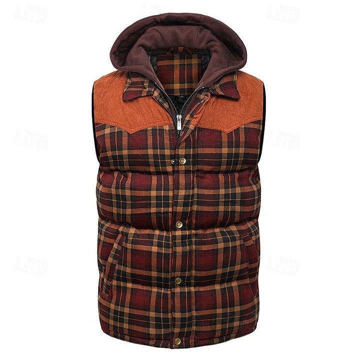 Keaton | Men's Hooded Quilted Gilet Padded Checked Body Warmer