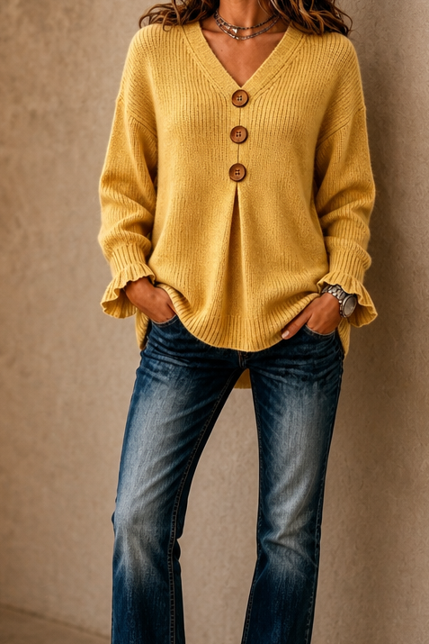 Selina | Women's Deep V-Neck Ribbed Knit Jumper Relaxed Fit
