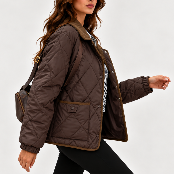 Camilla | Women's Diamond Quilted Jacket Corduroy Collar Snap
