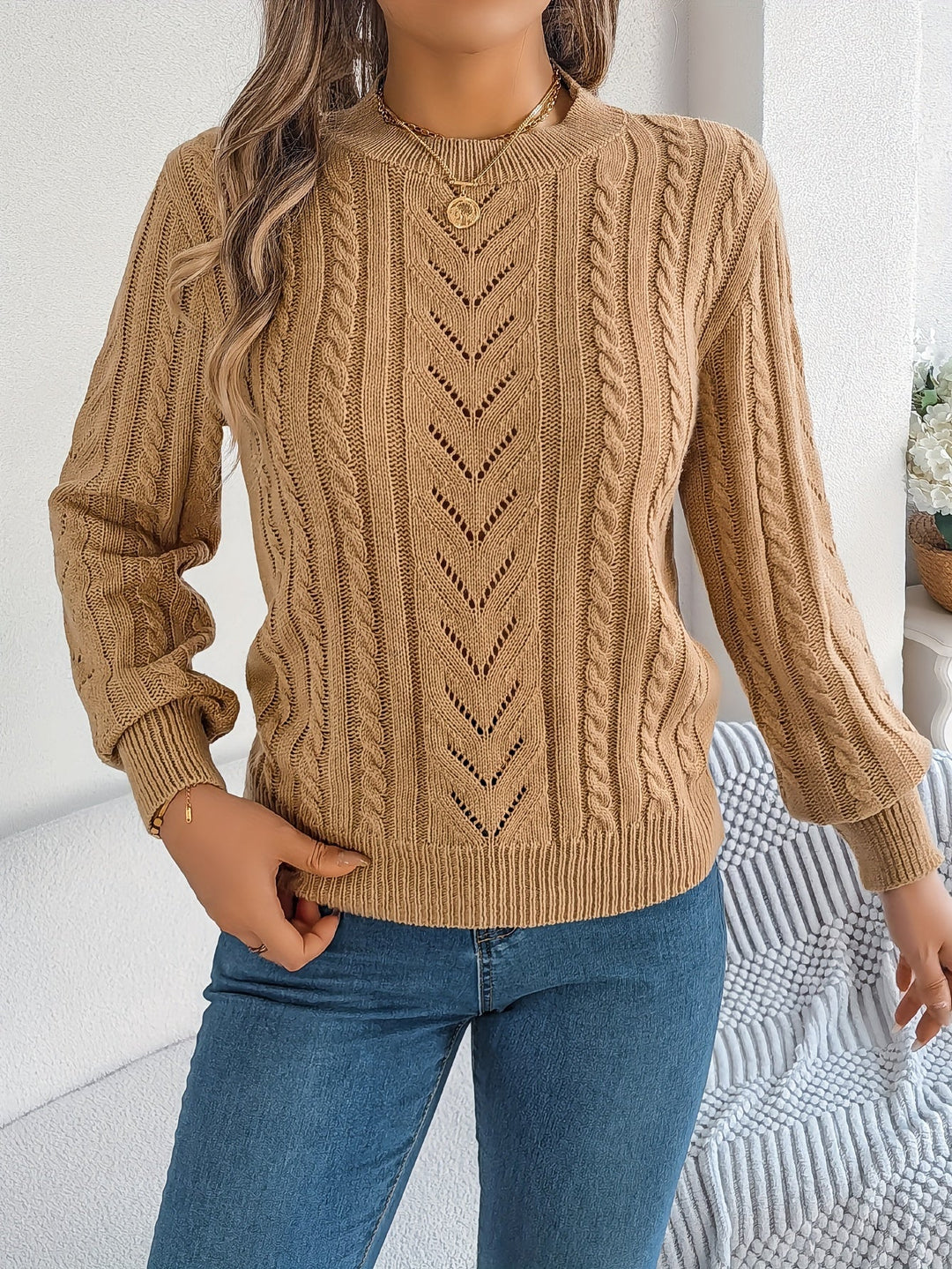 Blythe | Women's Cable Knit Textured Jumper Round Neck