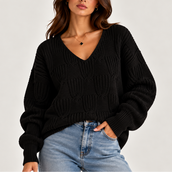Abigail | Women's Oversized Cable Knit V-Neck Jumper Ribbed Cuffs