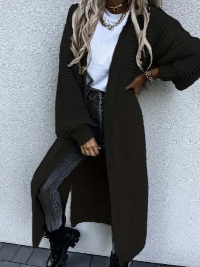 Sidonia | Women's Long Chunky Knit Cardigan Side Slits Open Front