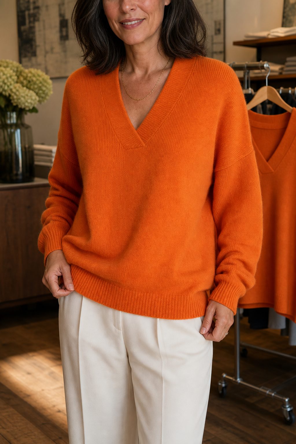 Elisa | Women's V-Neck Ribbed Stretch Knit Jumper Relaxed Fit