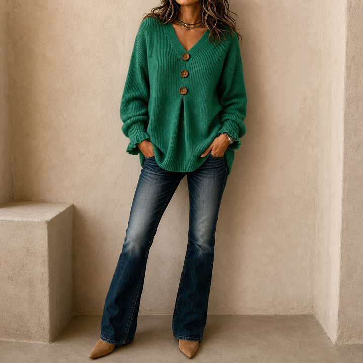 Emily | Women's V-Neck Knitted Jumper Soft Stretch Relaxed Fit