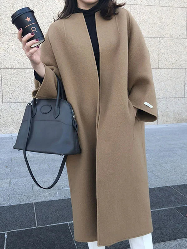 Cora | Women's Longline Wool-Blend Coat Open Front Three-Quarter Sleeves