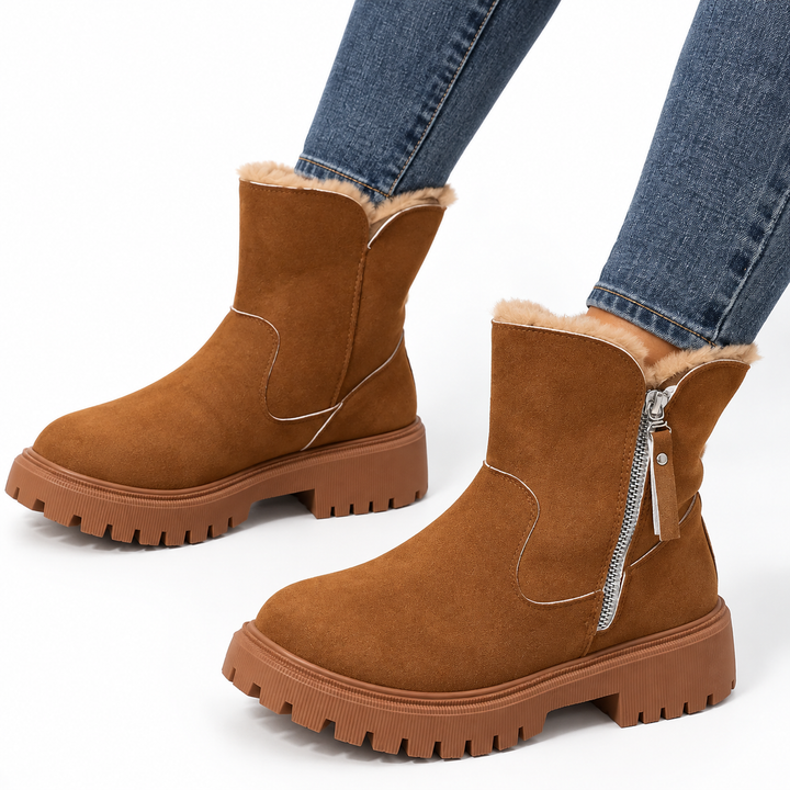 Philippa | Women's Suede-Look Ankle Boots Faux-Fur Lined Side Zip