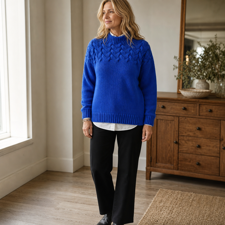 Elina | Women's Cable Knit High Neck Jumper Slim Fit