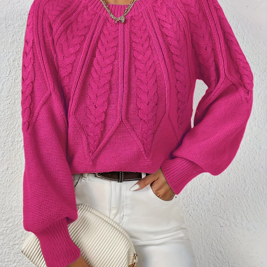 Hannah | Women's Cable Knit Jumper Voluminous Sleeves Wool Blend