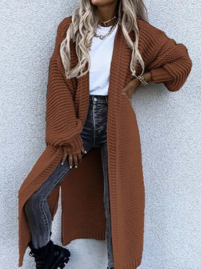 Sidonia | Women's Long Chunky Knit Cardigan Side Slits Open Front