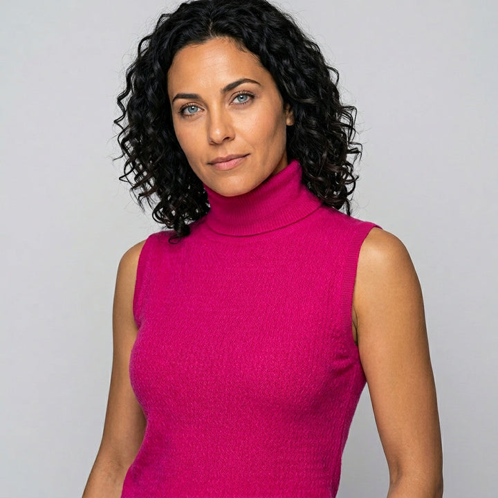 Margot | Women's Sleeveless Roll Neck Knit Top Textured Slim Fit