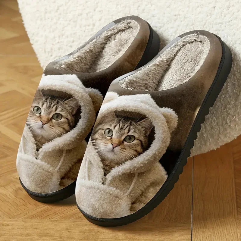 Adorable 3D Cat Head Cozy Slip-On Slippers