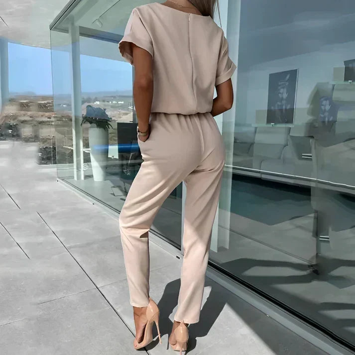 Elodie | Women's Co-Ord Set V-Neck Top & Straight Leg Trousers Tie Waist