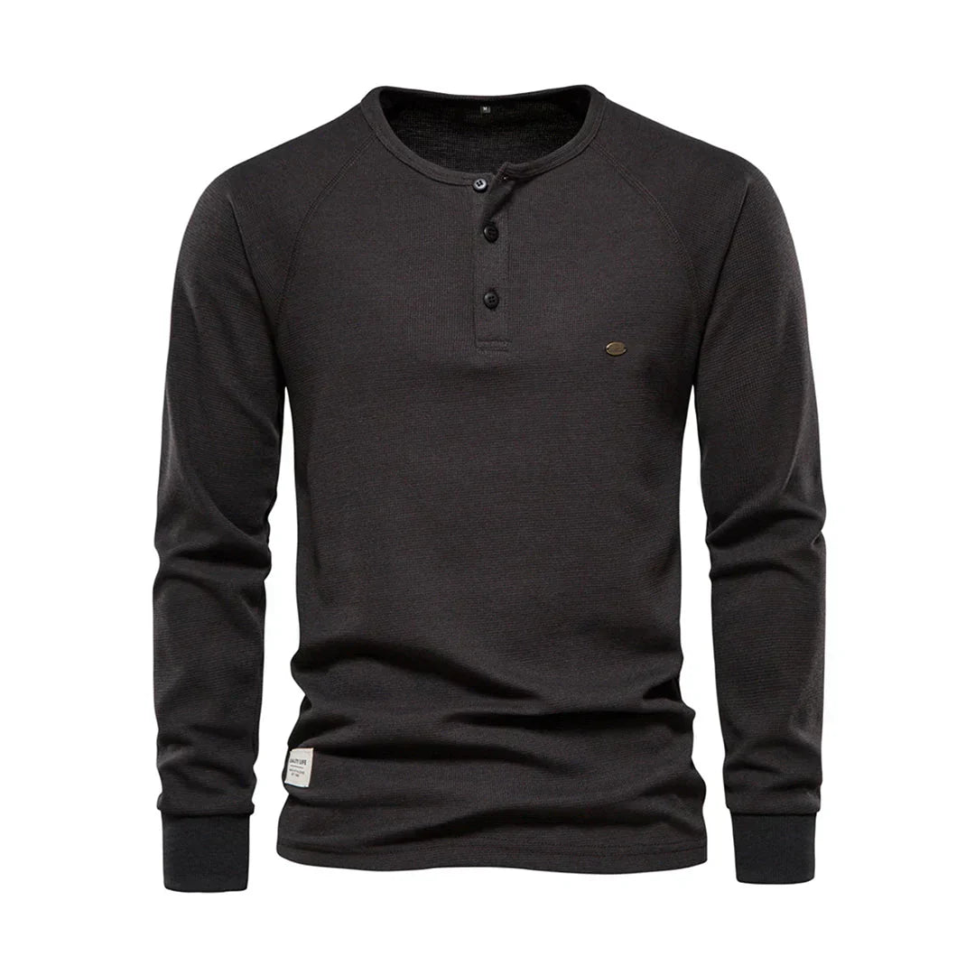 Hector | Men's Long Sleeve Henley Shirt Button Neck Casual Top