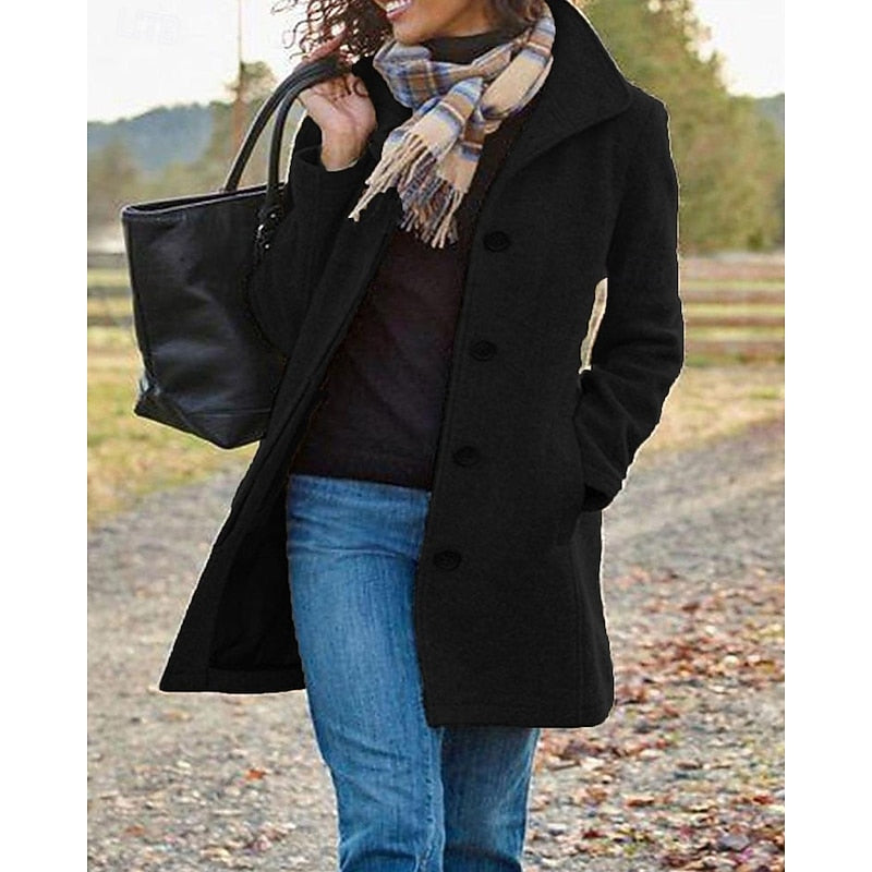 Notburga | Women's Brushed Coat Notch Collar Four-Button Side Pockets