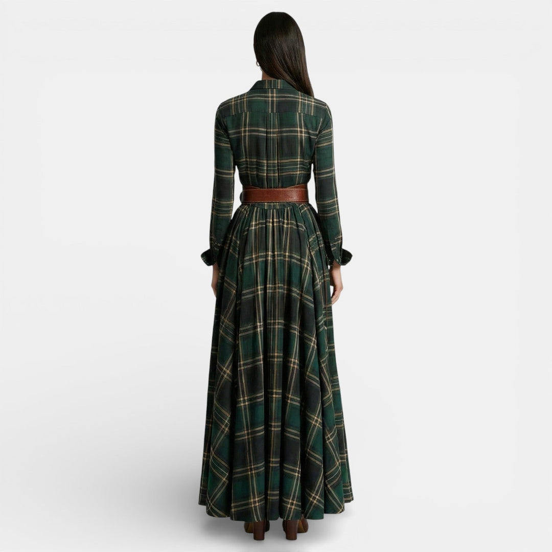 Jasmine | Women's Check Maxi Shirt Dress Long Sleeve Belted Waist