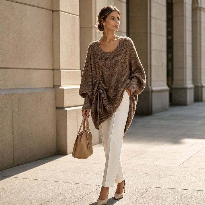 Doreen | Women's Oversized Knitted Jumper Side Drawstring One Size