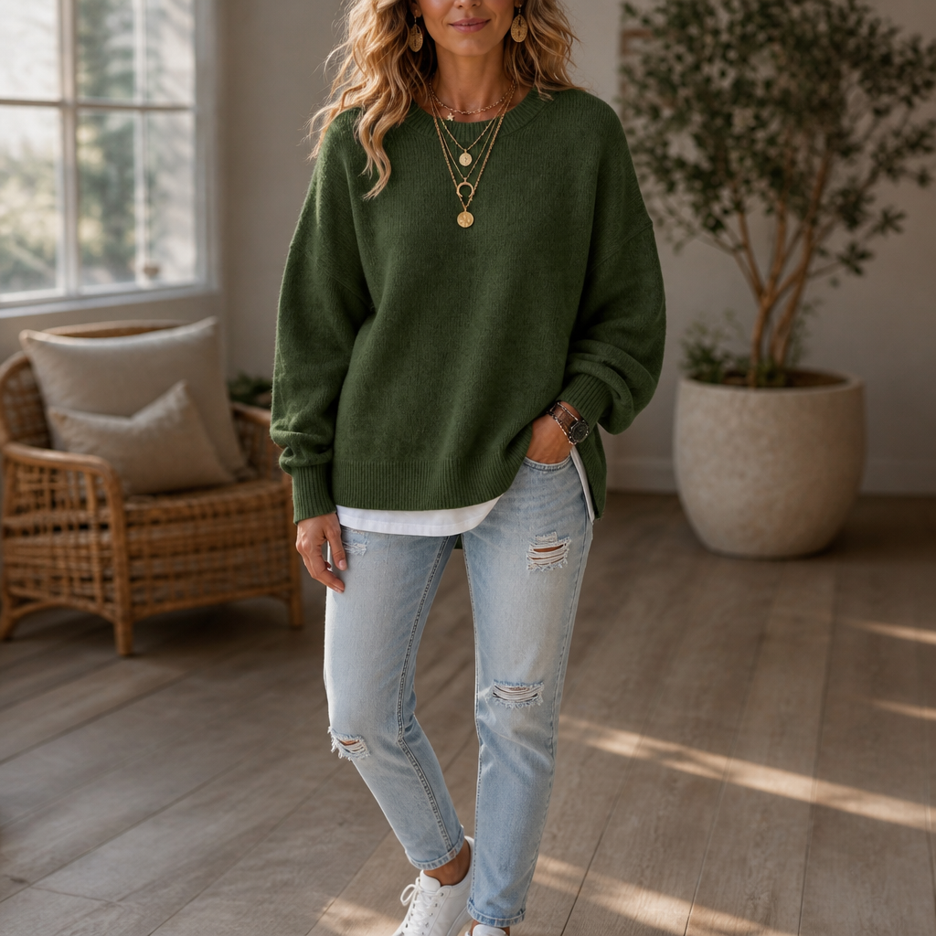Selina | Women's Balloon Sleeve Knitted Jumper Dropped Shoulder Side Slits