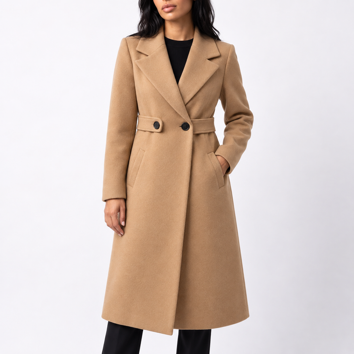 Rosamund | Women's Long Belted Wool Coat Wide Notched Lapels