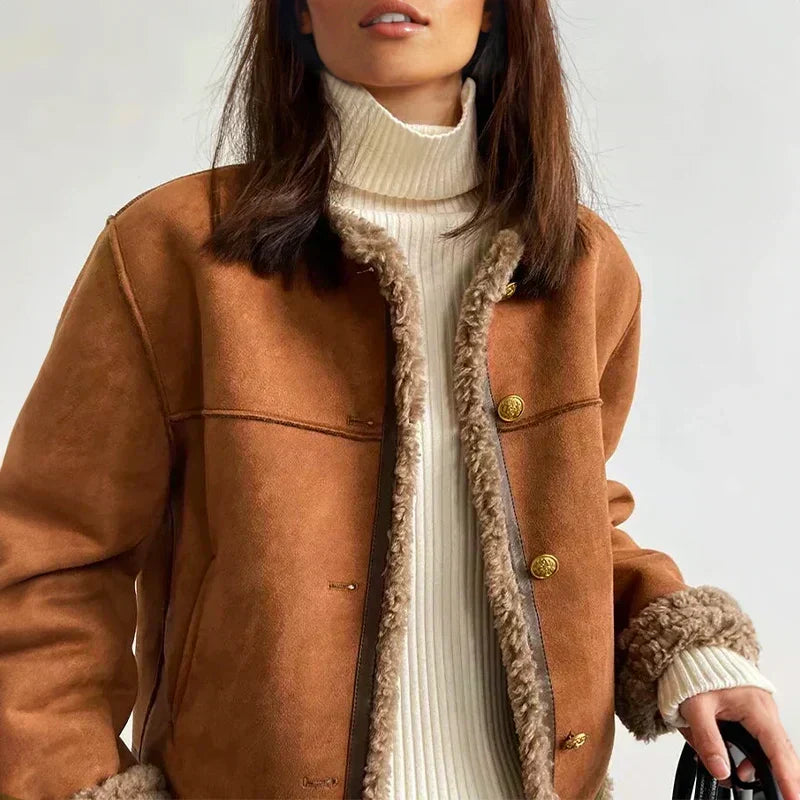 Women’s Genuine Sheepskin Shearling Jacket – Refined Layer for Transitional Wear