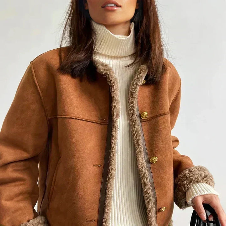 Women’s Genuine Sheepskin Shearling Jacket – Refined Layer for Transitional Wear