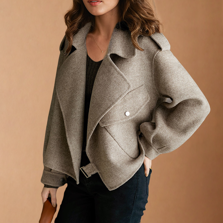 Rosalind | Women's Cropped Wool Jacket Wide Lapels Zip Front