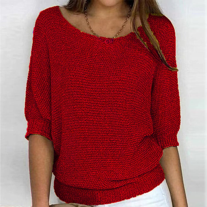 Charlotte | Women's Chunky Knit Jumper Round Neck Half Sleeves Loose Fit