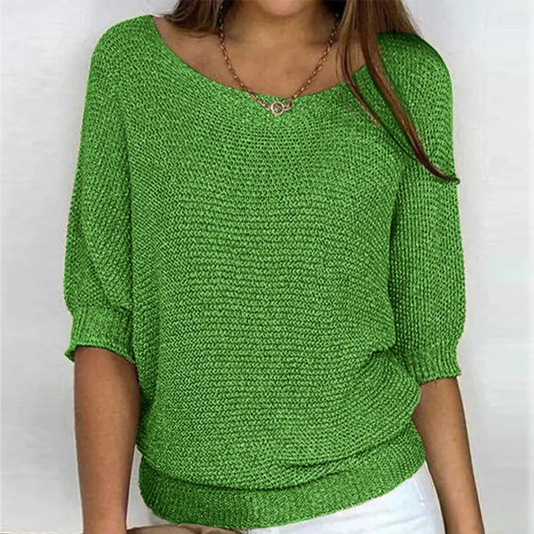Charlotte | Women's Chunky Knit Jumper Round Neck Half Sleeves Loose Fit