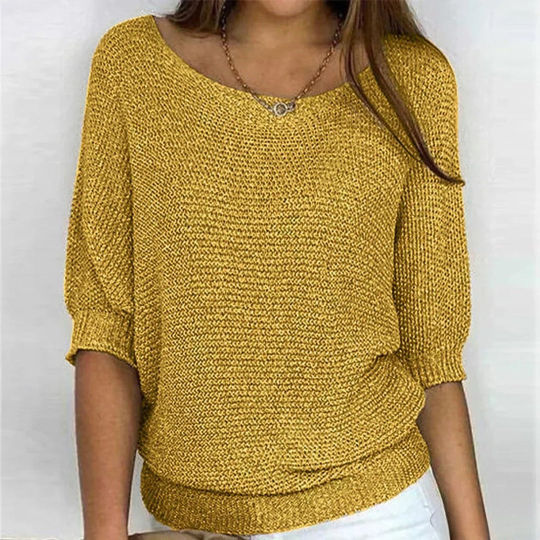Charlotte | Women's Chunky Knit Jumper Round Neck Half Sleeves Loose Fit