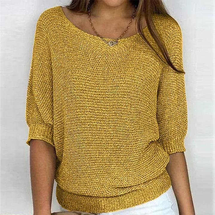 Charlotte | Women's Chunky Knit Jumper Round Neck Half Sleeves Loose Fit