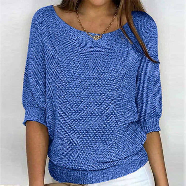 Charlotte | Women's Chunky Knit Jumper Round Neck Half Sleeves Loose Fit