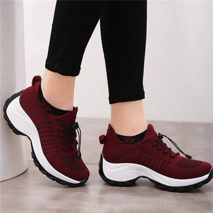 Lena | Women's Platform Trainers Lace-Up Knit Upper Cushioned Sole